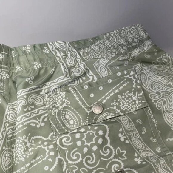 NEW BATHER Mens Shorts Green/White Size L Paisley Lined Swim Trunks - Picture 8 of 8